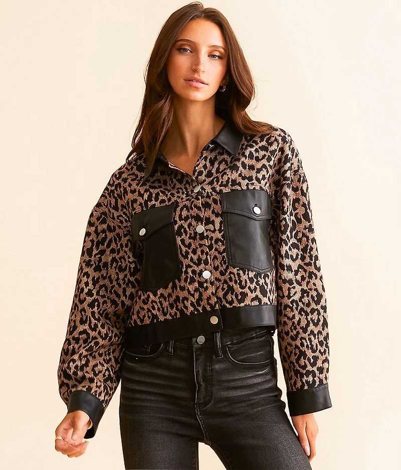 Faux Leather Cropped Cheetah Jacket