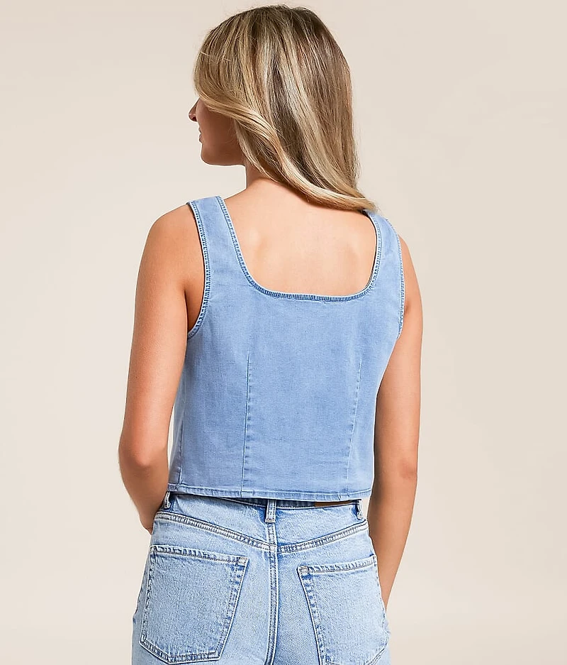 Denim Front Tie Cropped Tank Top