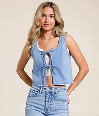 Denim Front Tie Cropped Tank Top