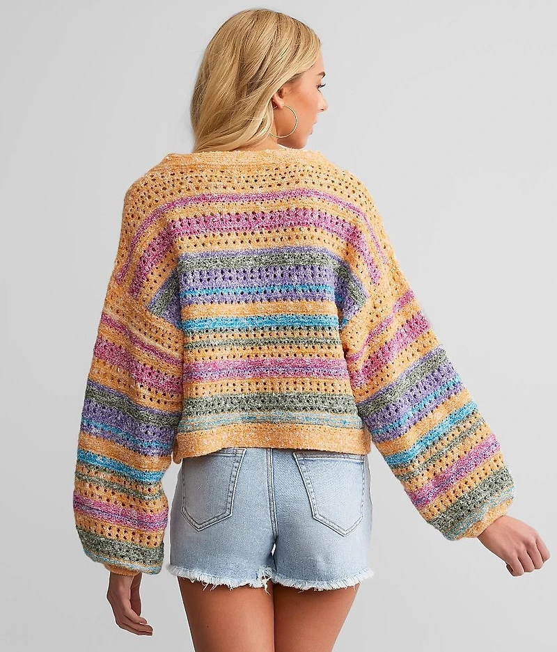 Neon Pointelle Cropped Sweater