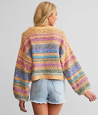 Neon Pointelle Cropped Sweater