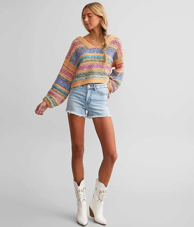 Neon Pointelle Cropped Sweater