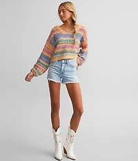 Neon Pointelle Cropped Sweater
