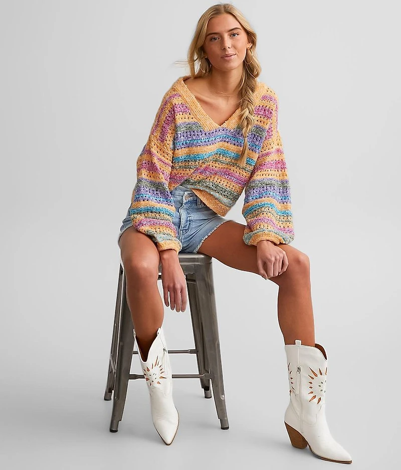 Neon Pointelle Cropped Sweater