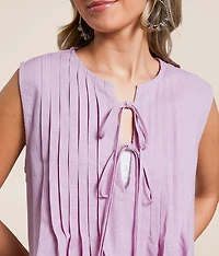 Pleated Front Tie Tank Top