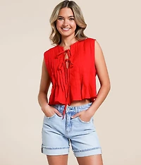 Pleated Front Tie Tank Top