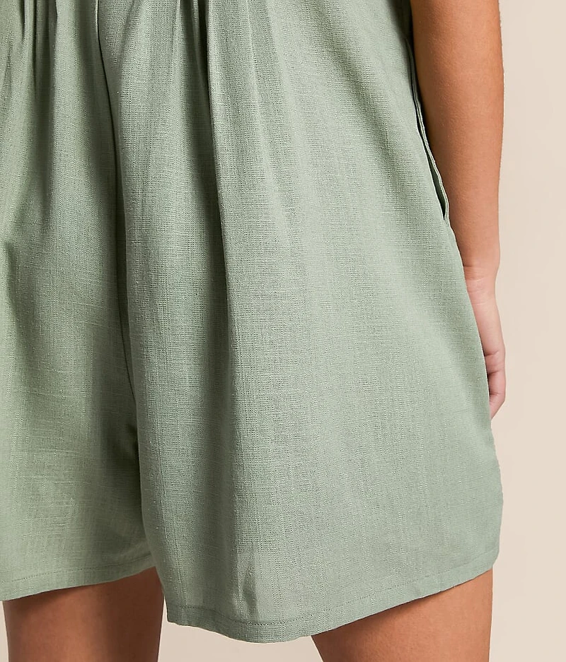 Pleated Front Tie Romper