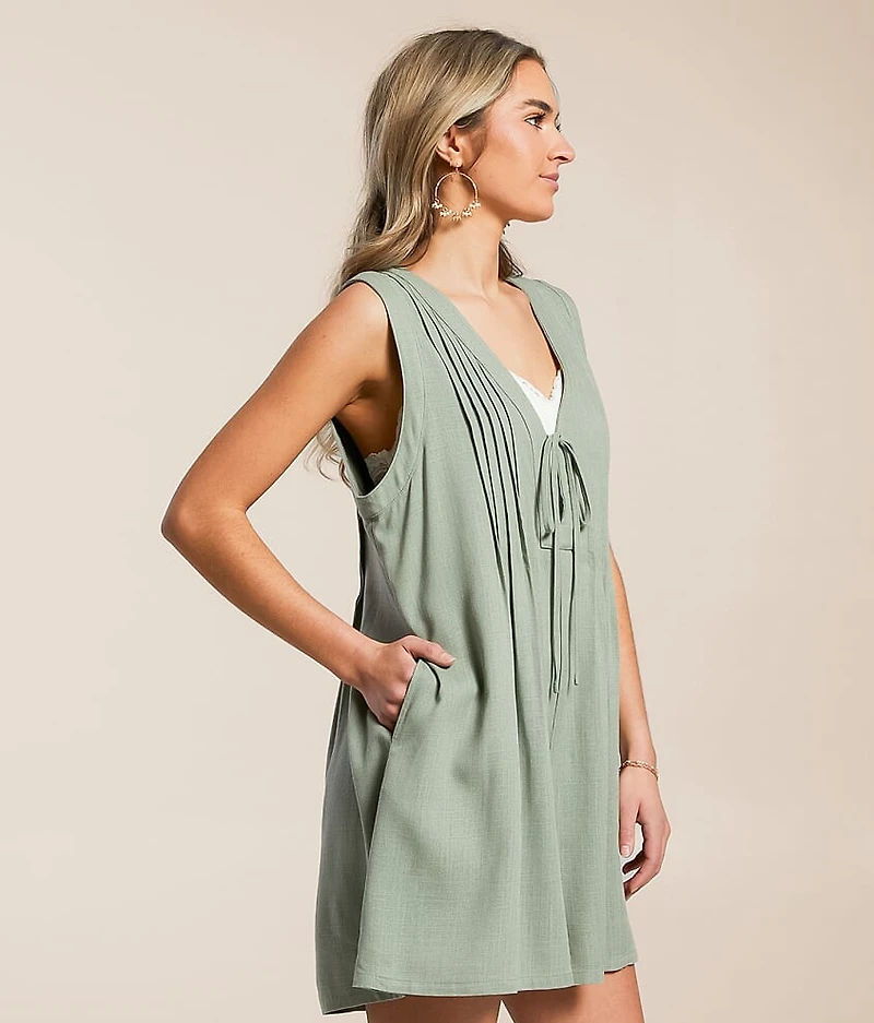 Pleated Front Tie Romper