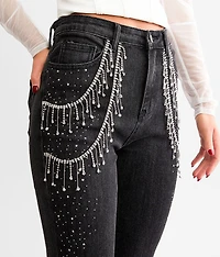 Ultra High Rise Rhinestone Fringe Flare Stretch Jean