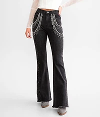 Ultra High Rise Rhinestone Fringe Flare Stretch Jean