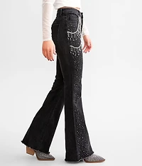 Ultra High Rise Rhinestone Fringe Flare Stretch Jean