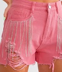 Ultra High Rise Rhinestone Fringe Short