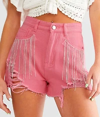 Ultra High Rise Rhinestone Fringe Short
