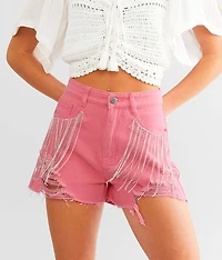 Ultra High Rise Rhinestone Fringe Short