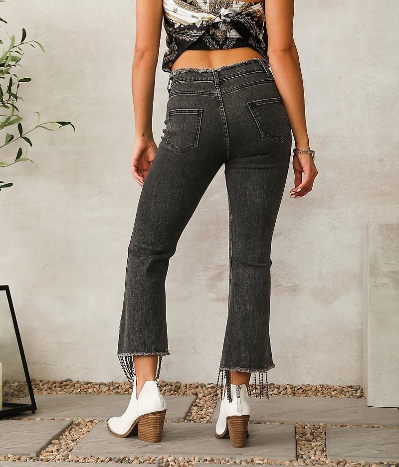 Rhinestone High Rise Cropped Flare Stretch Jean
