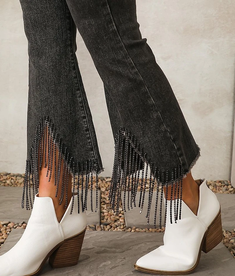 Rhinestone High Rise Cropped Flare Stretch Jean