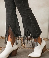 Rhinestone High Rise Cropped Flare Stretch Jean