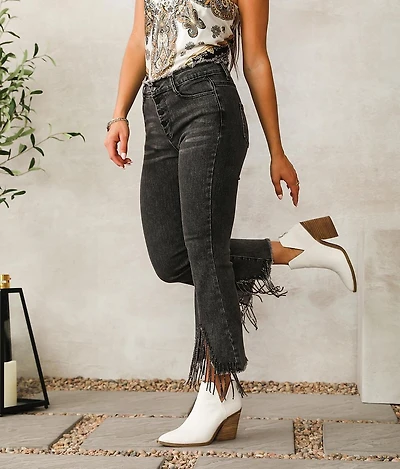 Rhinestone High Rise Cropped Flare Stretch Jean
