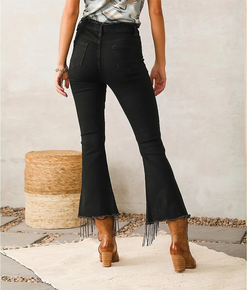 Rhinestone High Rise Cropped Flare Jean