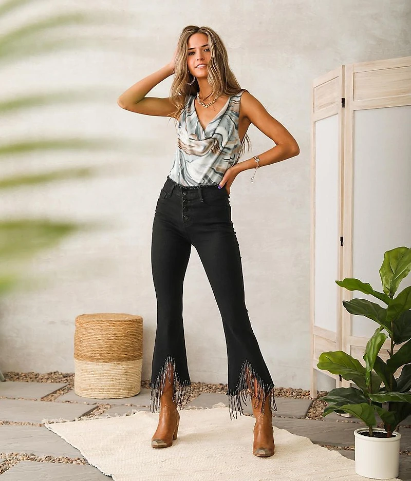 Rhinestone High Rise Cropped Flare Jean