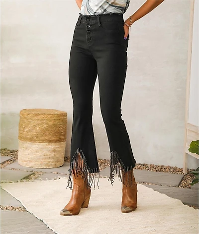 Rhinestone High Rise Cropped Flare Jean