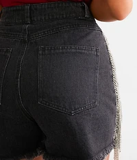 Ultra High Rise Rhinestone Fringe Short
