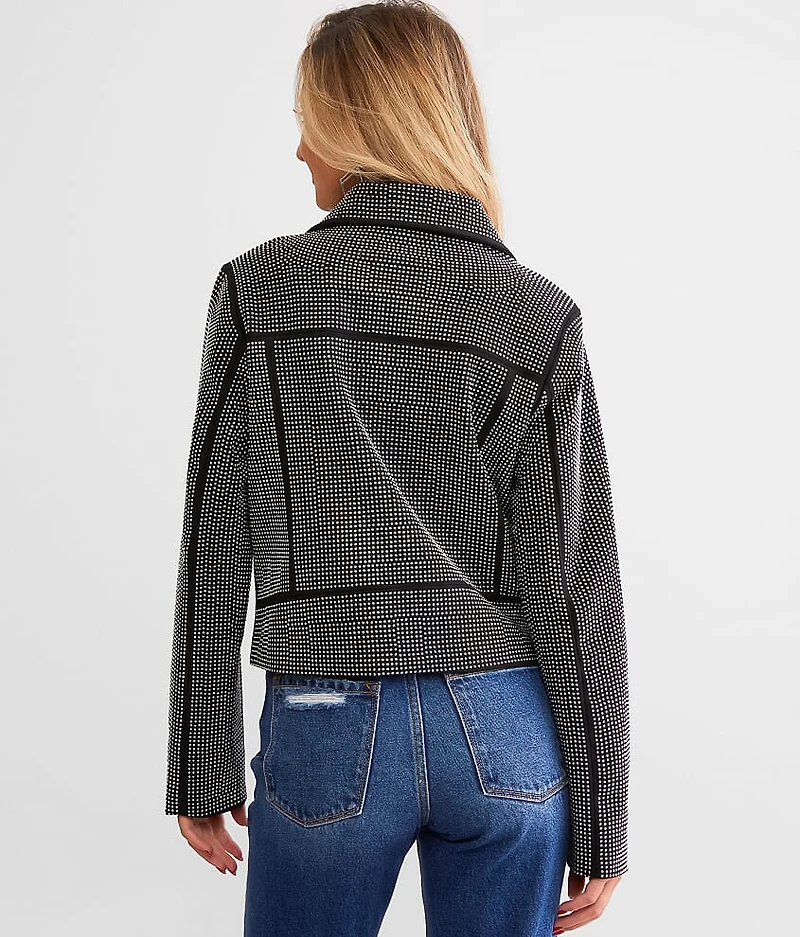 Rhinestone Studded Moto Jacket