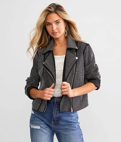 Blue B Rhinestone Studded Moto Jacket