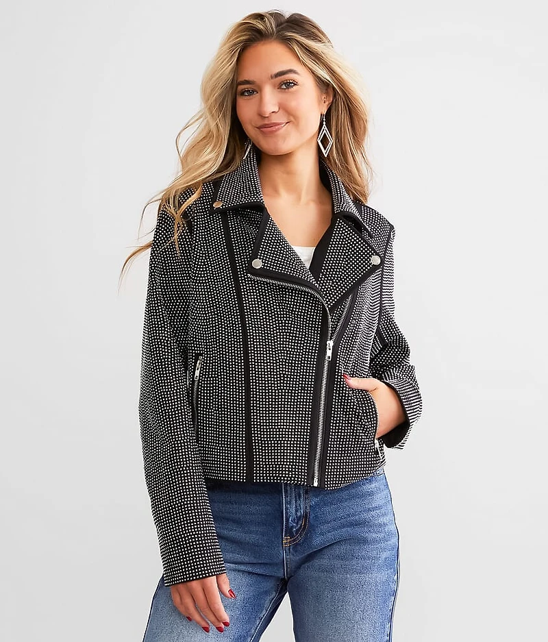 Rhinestone Studded Moto Jacket