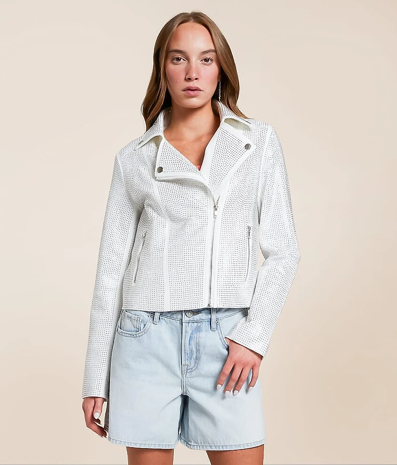 Rhinestone Studded Moto Jacket