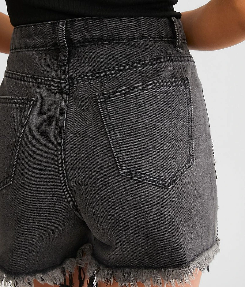 Ultra High Rise Rhinestone Fringe Short