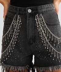 Ultra High Rise Rhinestone Fringe Short