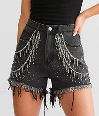 Ultra High Rise Rhinestone Fringe Short