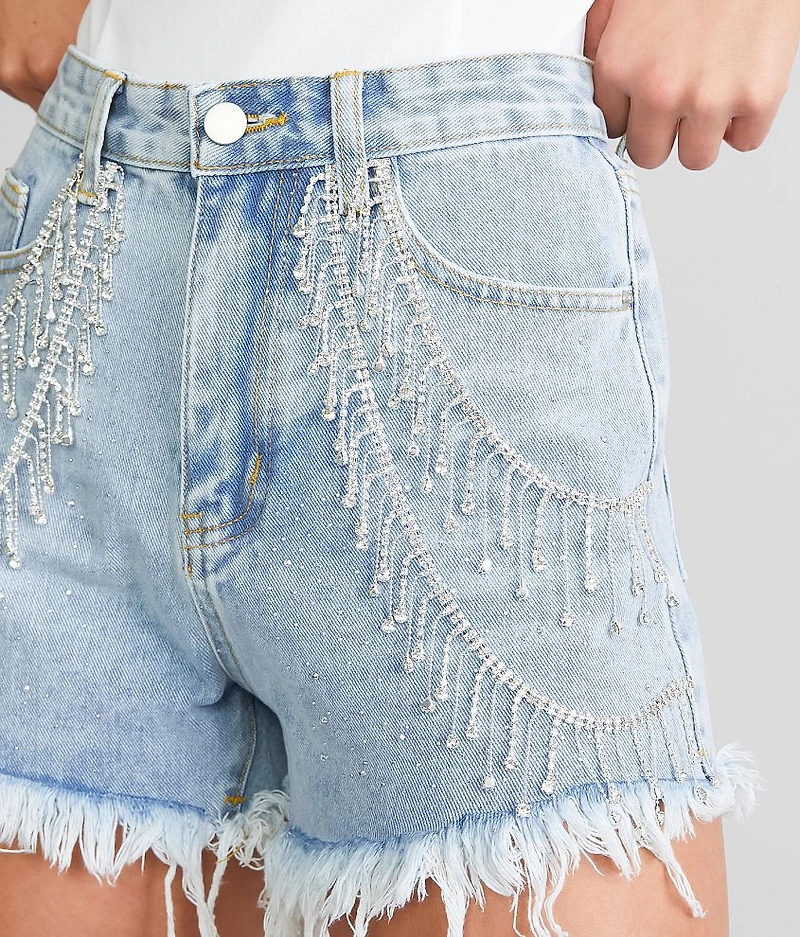 Ultra High Rise Rhinestone Fringe Short