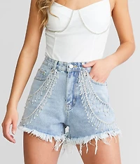 Ultra High Rise Rhinestone Fringe Short