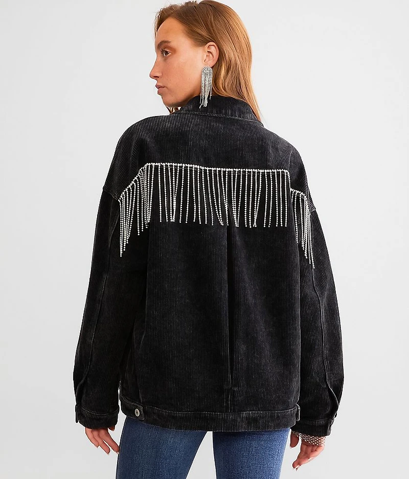 Rhinestone Fringe Corduroy Jacket