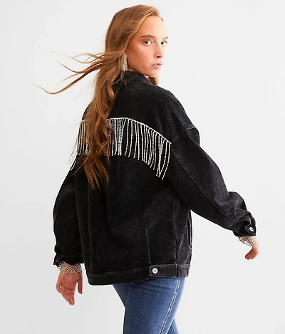 Rhinestone Fringe Corduroy Jacket