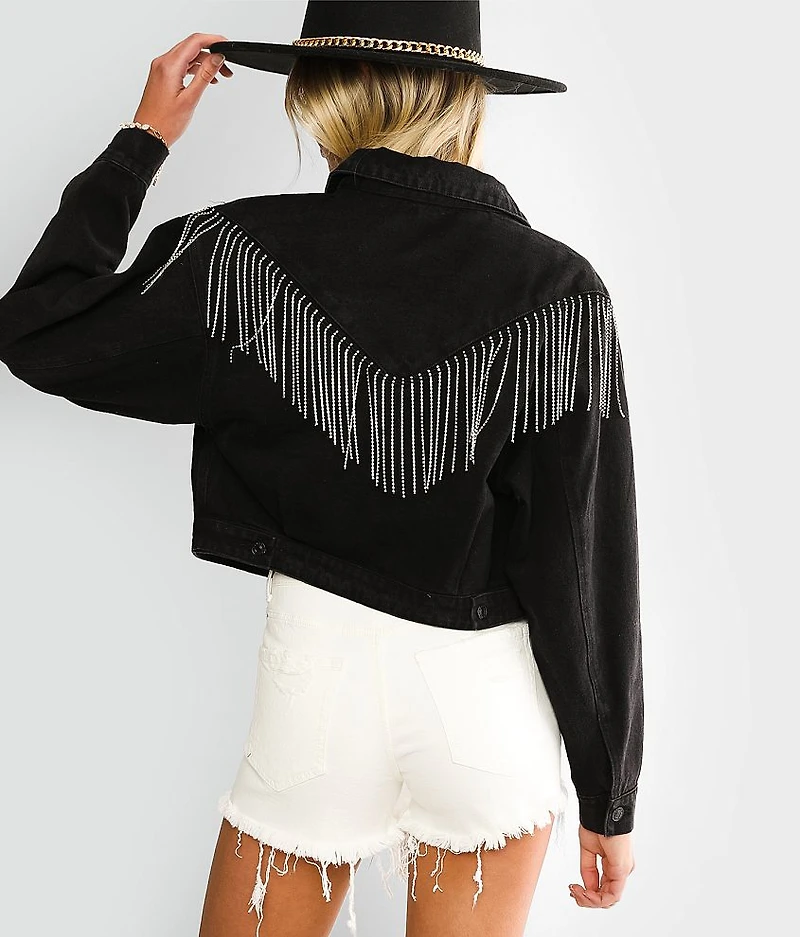 Rhinestone Fringe Denim Jacket