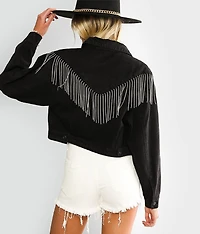 Rhinestone Fringe Denim Jacket