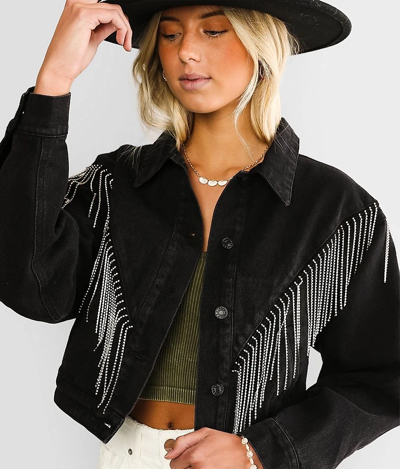 Rhinestone Fringe Denim Jacket