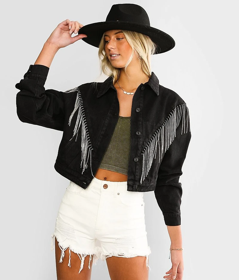 Rhinestone Fringe Denim Jacket