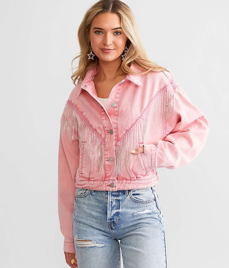 Rhinestone Fringe Denim Jacket