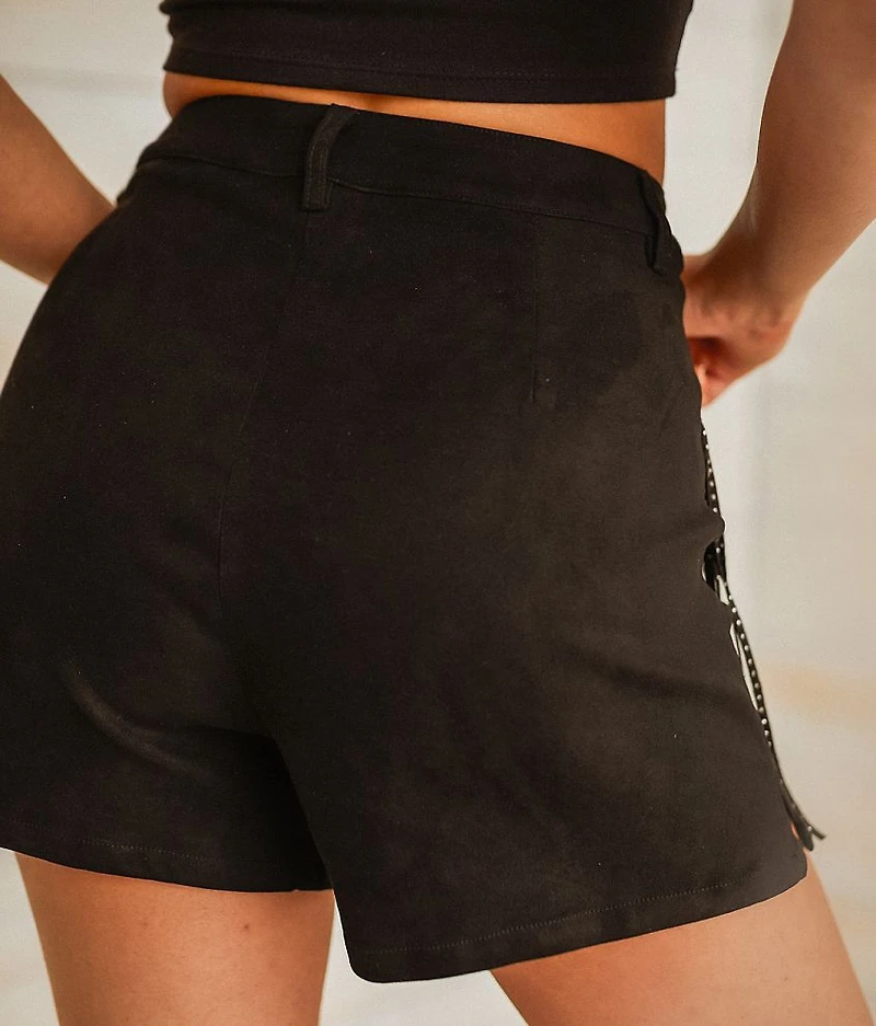 High Rise Rhinestone Fringe Short