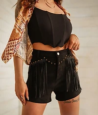 High Rise Rhinestone Fringe Short