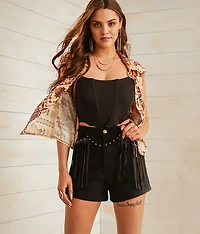 High Rise Rhinestone Fringe Short