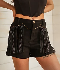 High Rise Rhinestone Fringe Short