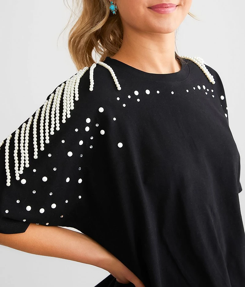 Faux Pearl Fringe T-Shirt
