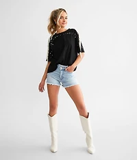 Faux Pearl Fringe T-Shirt