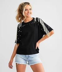 Faux Pearl Fringe T-Shirt