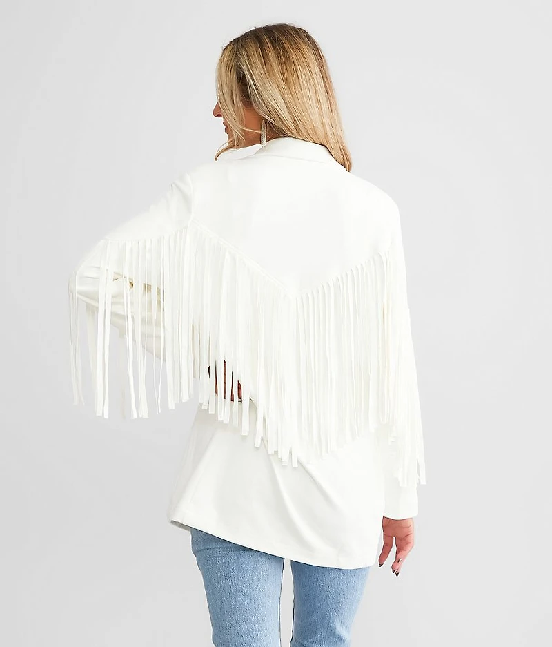 Faux Suede Fringe Blazer